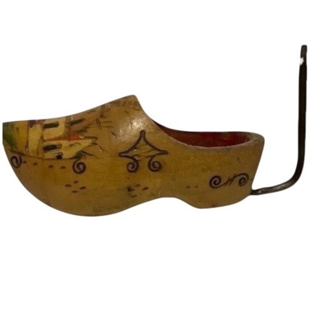 Hand Painted Wooden Clog Shoe Decorative Wall Hanger Hook Holder Vintage